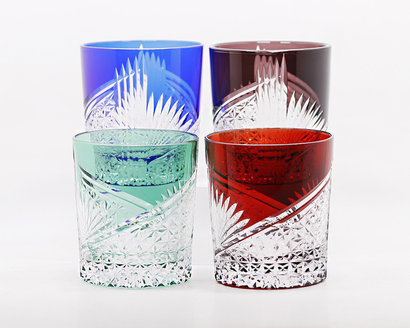 Golden pahar de whisky din cristal japonez, lucrat manual, stil Edo Kiriko, cu motiv origami pasăre în cutie cadou