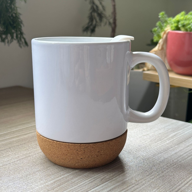 Căniță ceramică cu bază de plută și capac, potrivită pentru transfer termic, cană DIY simplă cu suport din lemn, finisaj mat, rezistentă la temperaturi înalte