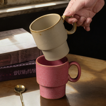 Cană din ceramică de piatră, stivuibilă, în stil retro, pentru casă și birou; practică pentru apă și lapte