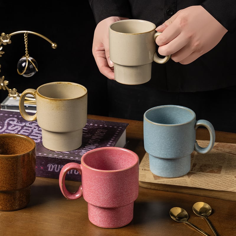 Cană din ceramică de piatră, stivuibilă, în stil retro, pentru casă și birou; practică pentru apă și lapte