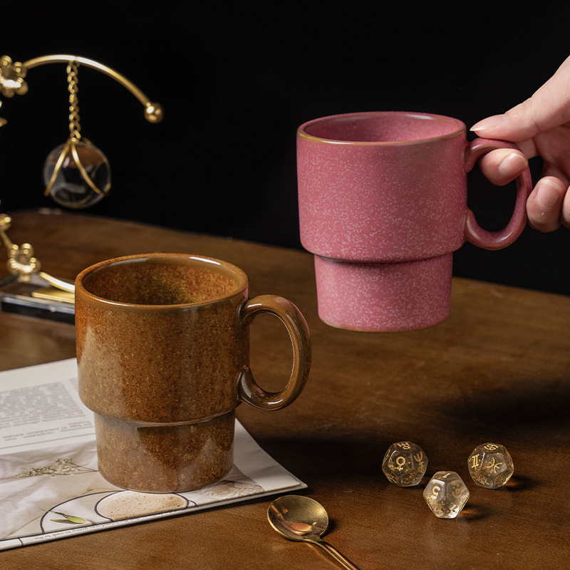 Cană din ceramică de piatră, stivuibilă, în stil retro, pentru casă și birou; practică pentru apă și lapte