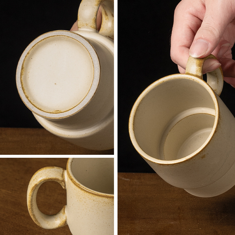 Cană din ceramică de piatră, stivuibilă, în stil retro, pentru casă și birou; practică pentru apă și lapte
