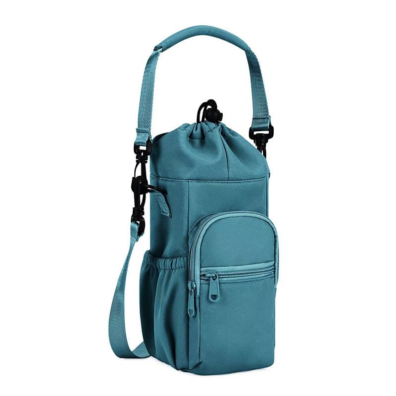 Husă izolantă din material textil pentru sticla de apă, cu curea crossbody