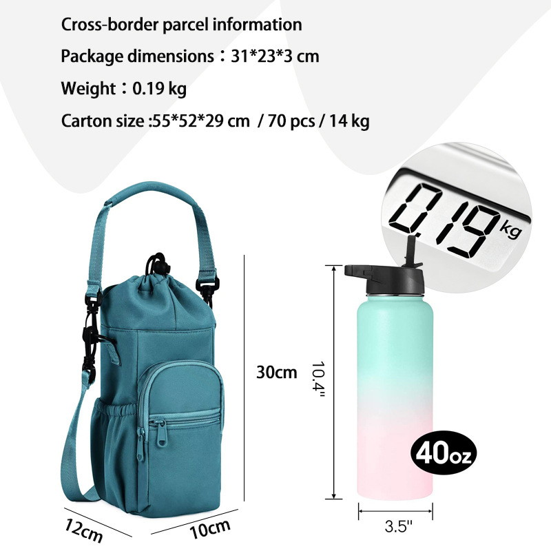 Husă izolantă din material textil pentru sticla de apă, cu curea crossbody