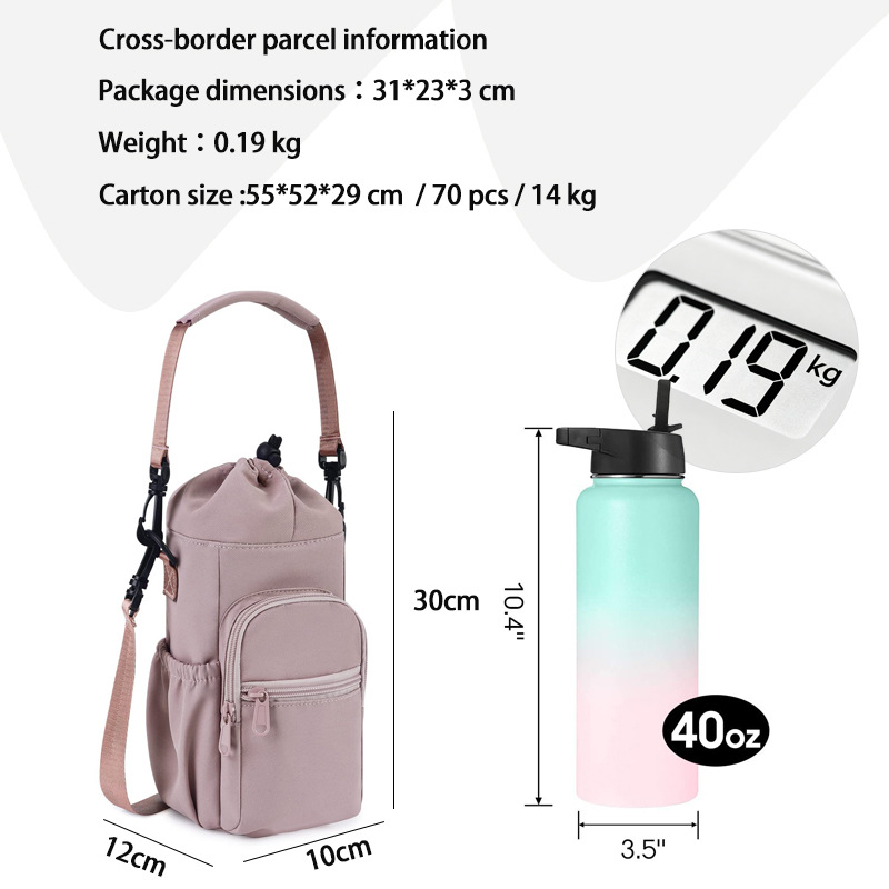 Husă izolantă din material textil pentru sticla de apă, cu curea crossbody