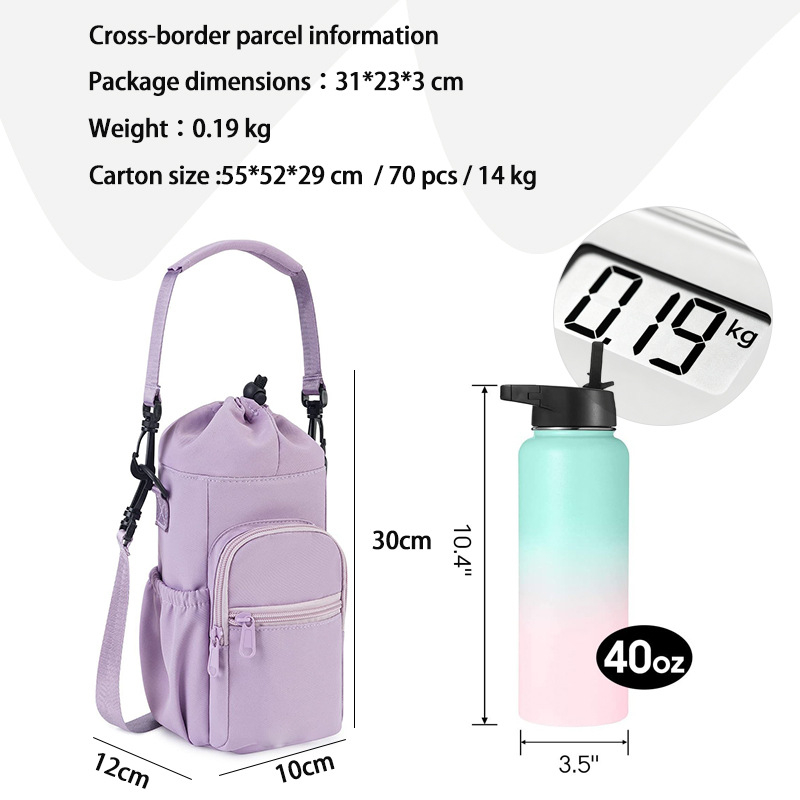 Husă izolantă din material textil pentru sticla de apă, cu curea crossbody