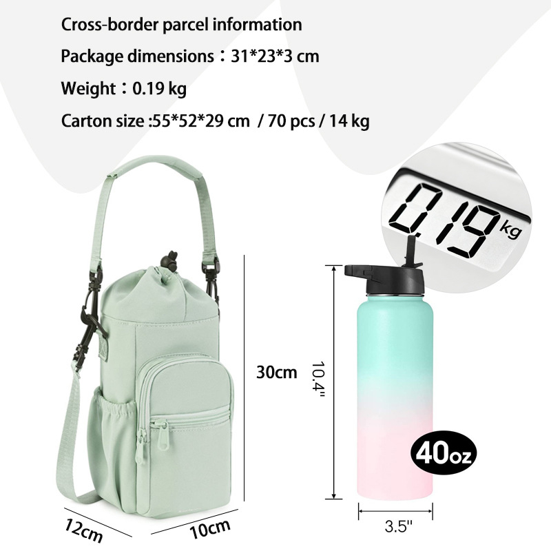 Husă izolantă din material textil pentru sticla de apă, cu curea crossbody