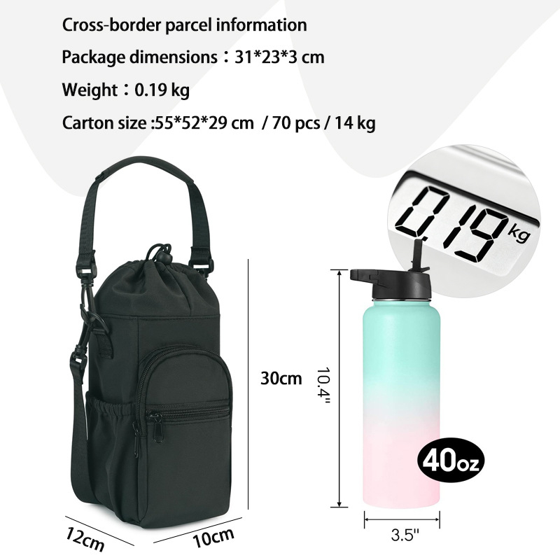 Husă izolantă din material textil pentru sticla de apă, cu curea crossbody