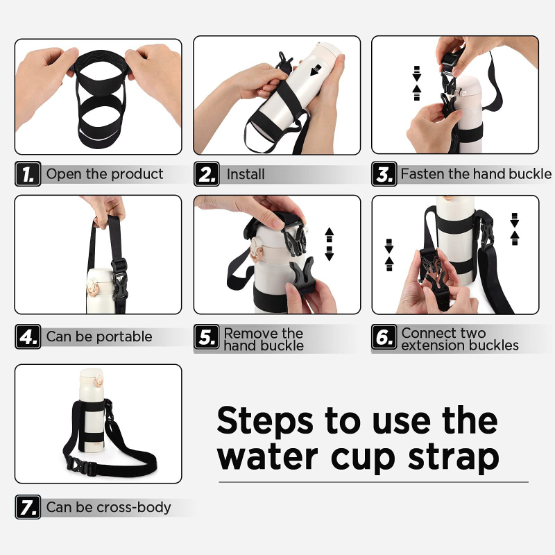 Husă izolată pentru sticla de apă, pentru exterior, cu capac protector reglabil și curea crossbody