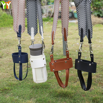 Husă pentru pahar din piele PU cu curea țesută, izolare portabilă pentru pahare din oțel inoxidabil, crossbody
