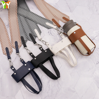 Husă pentru pahar din piele PU cu curea țesută, izolare portabilă pentru pahare din oțel inoxidabil, crossbody