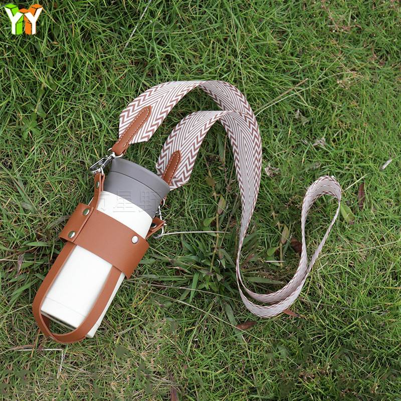 Husă pentru pahar din piele PU cu curea țesută, izolare portabilă pentru pahare din oțel inoxidabil, crossbody
