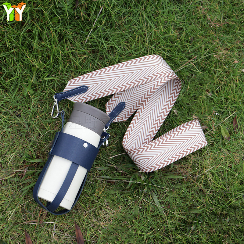 Husă pentru pahar din piele PU cu curea țesută, izolare portabilă pentru pahare din oțel inoxidabil, crossbody