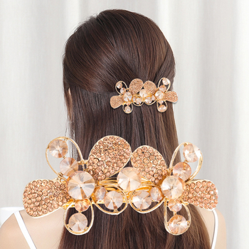 Korejskog stila velika kristalna leptir kopča za kosu s rhinestones, cvijet od kristala, opružni klips