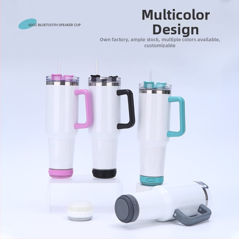 Cană pentru mașină cu Bluetooth, 40oz, izolație în vid, pereți dubli din oțel inoxidabil, termos portabil, pentru cuburi de gheață