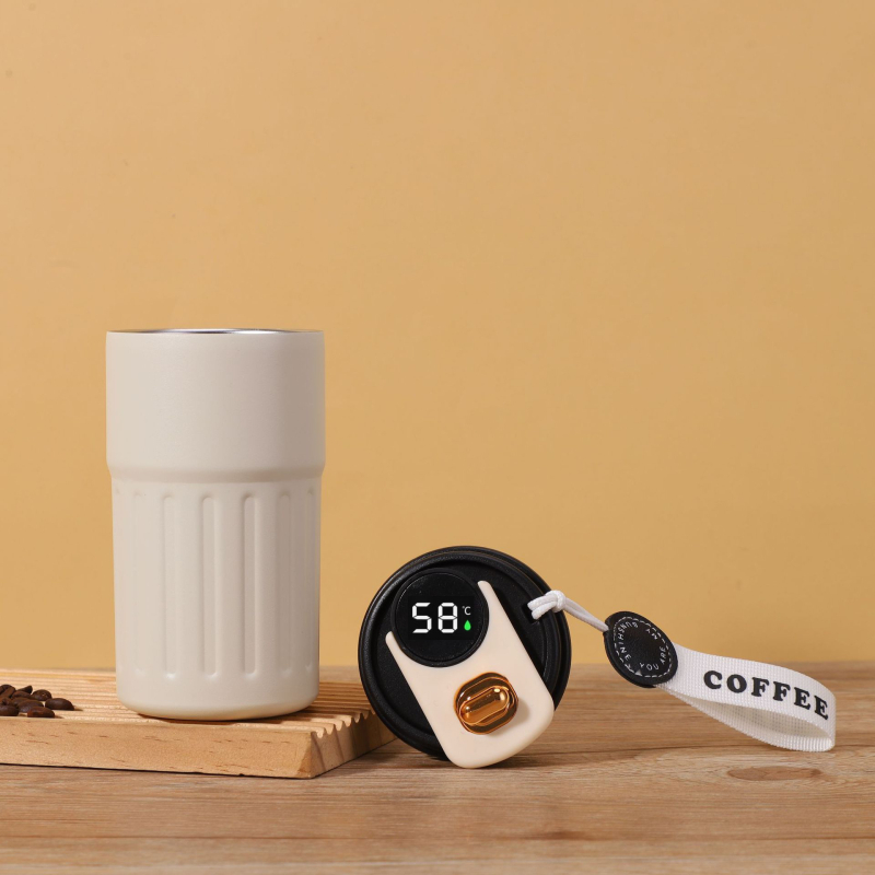 Ceașcă de cafea din oțel inoxidabil 316 cu afișaj al temperaturii, curea de purtare, termos portabil, personalizabil
