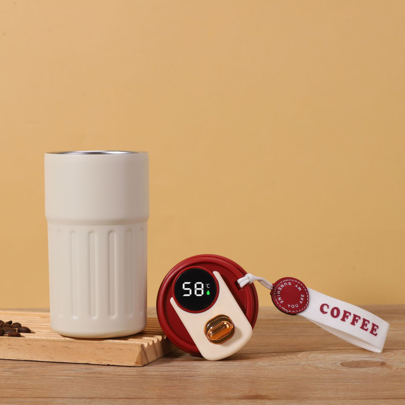 Ceașcă de cafea din oțel inoxidabil 316 cu afișaj al temperaturii, curea de purtare, termos portabil, personalizabil