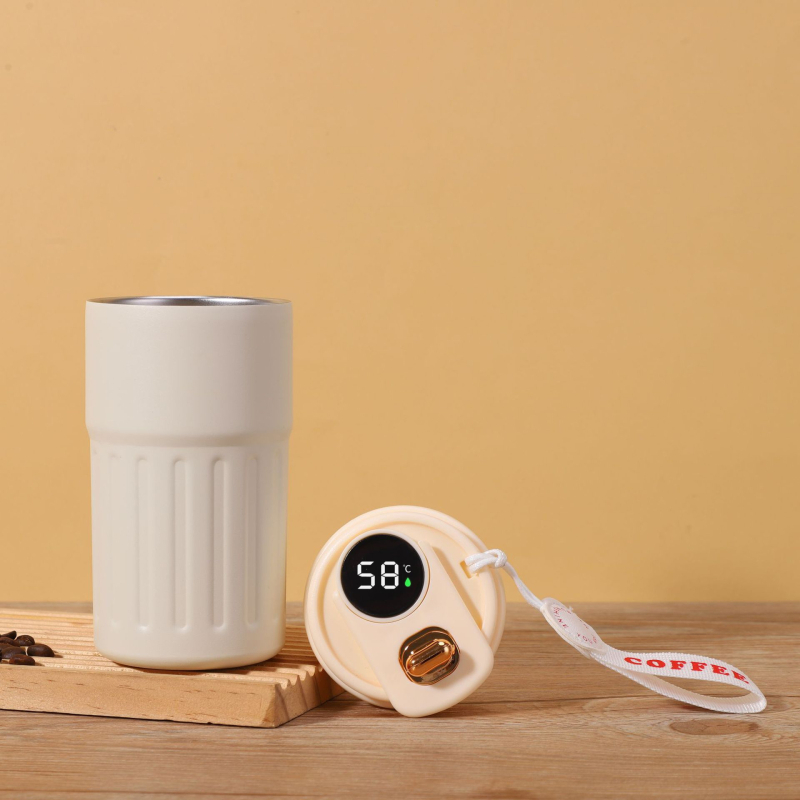 Ceașcă de cafea din oțel inoxidabil 316 cu afișaj al temperaturii, curea de purtare, termos portabil, personalizabil