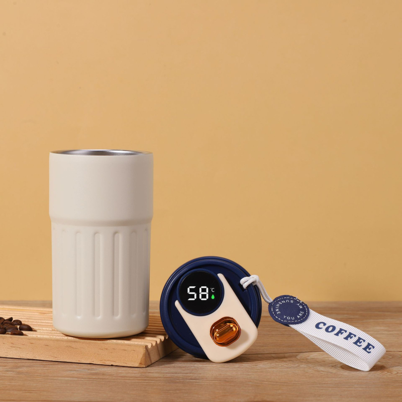 Ceașcă de cafea din oțel inoxidabil 316 cu afișaj al temperaturii, curea de purtare, termos portabil, personalizabil