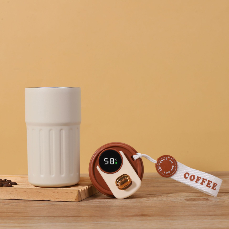 Ceașcă de cafea din oțel inoxidabil 316 cu afișaj al temperaturii, curea de purtare, termos portabil, personalizabil