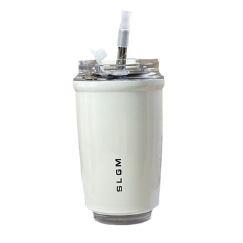 Cană termoizolată din oțel inoxidabil 316 cu pai – interior 316, exterior 304, pentru cafea la birou