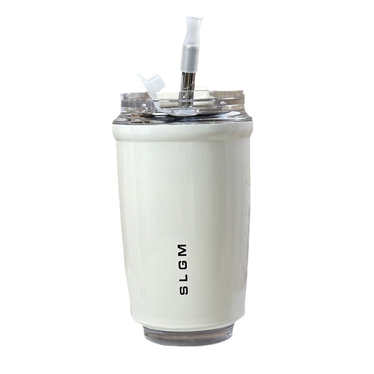 Cană termoizolată din oțel inoxidabil 316 cu pai – interior 316, exterior 304, pentru cafea la birou