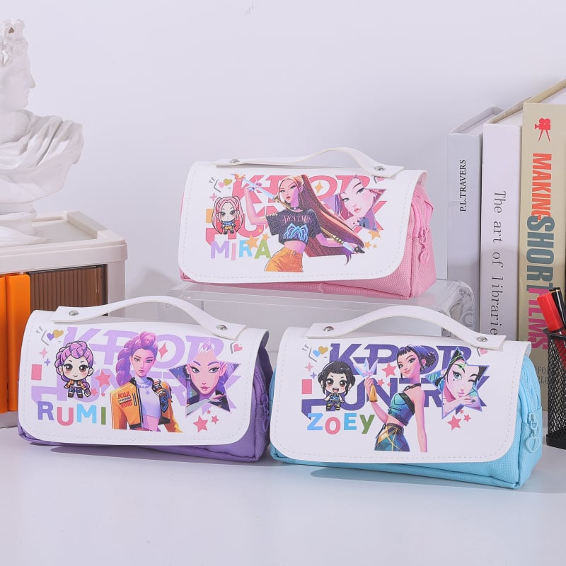 Penar de creioane cu capacitate mare, design în stil japonez, temă anime pentru elevi