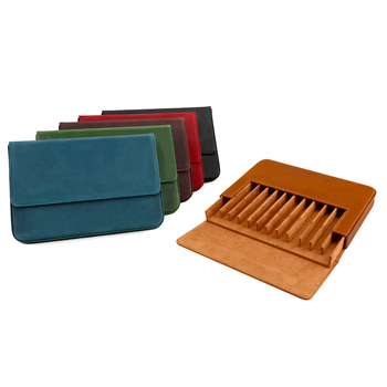 Etui pentru stilouri din piele Crazy Horse, lucrat manual, stil sertar, piele naturală