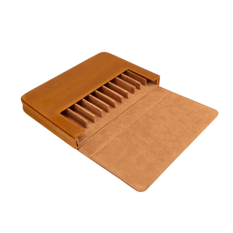 Etui pentru stilouri din piele Crazy Horse, lucrat manual, stil sertar, piele naturală