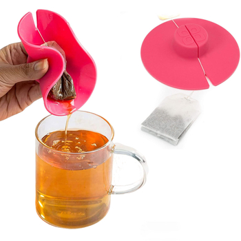 Capac de cești din silicon alimentar, universal pentru cești ceramice, suport pentru pliculete de ceai și infuzor, roz