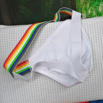 Színes férfi pamut tangabugyi, lélegző és kényelmes, fehér, alacsony derék, GAY dupla T-string