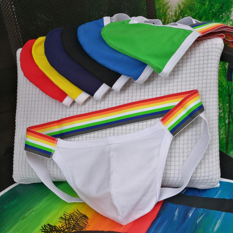 Színes férfi pamut tangabugyi, lélegző és kényelmes, fehér, alacsony derék, GAY dupla T-string