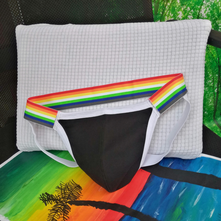 Színes férfi pamut tangabugyi, lélegző és kényelmes, fehér, alacsony derék, GAY dupla T-string