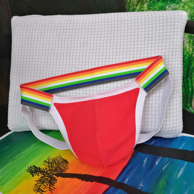 Színes férfi pamut tangabugyi, lélegző és kényelmes, fehér, alacsony derék, GAY dupla T-string