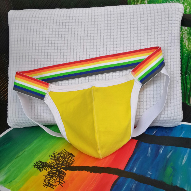Színes férfi pamut tangabugyi, lélegző és kényelmes, fehér, alacsony derék, GAY dupla T-string