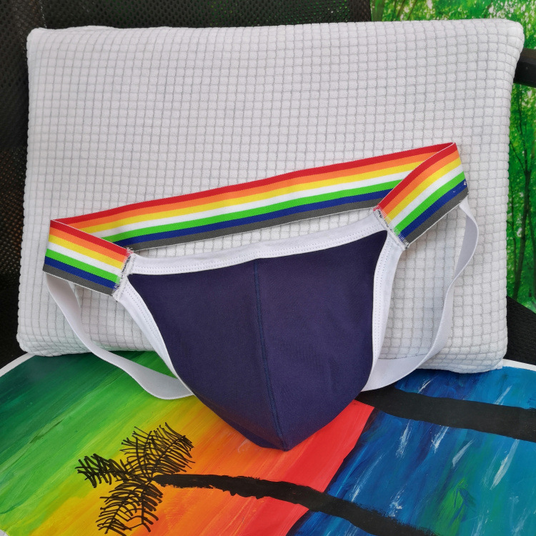 Színes férfi pamut tangabugyi, lélegző és kényelmes, fehér, alacsony derék, GAY dupla T-string