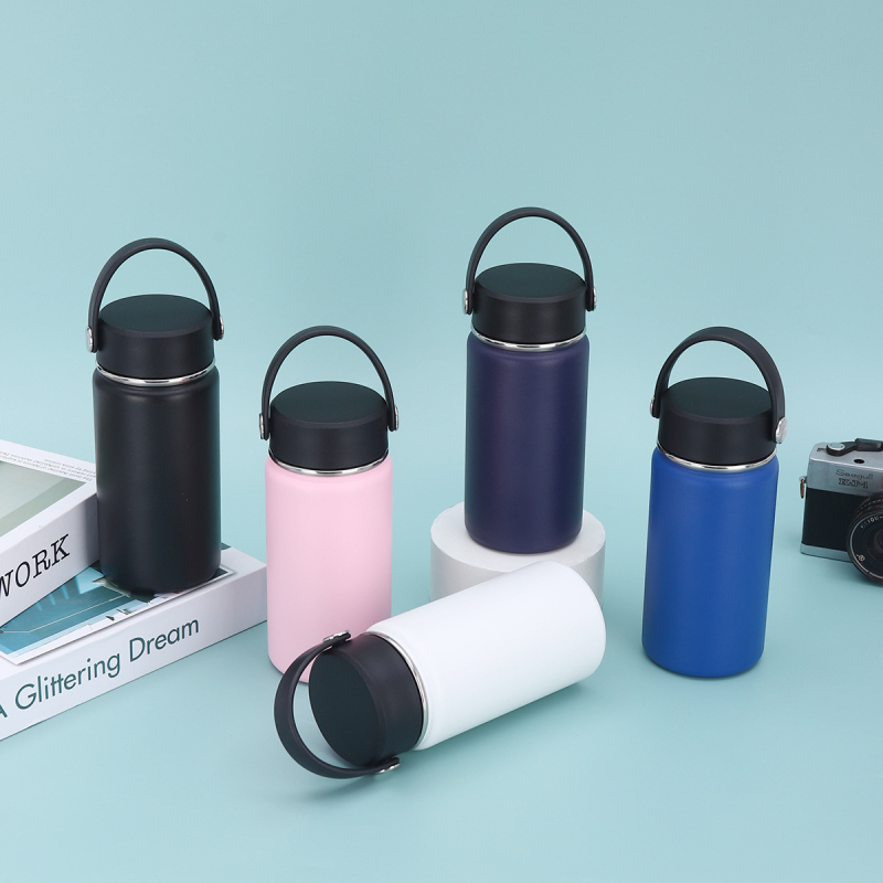Cană termos cu mâner, 14oz, interior 304, exterior 201, portabilă pentru drumeții