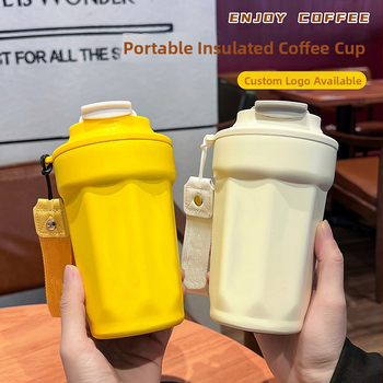 Cana de cafea octagonală din oțel inoxidabil 316, izolată, cu capac și funie de purtare — ceașcă auto portabilă