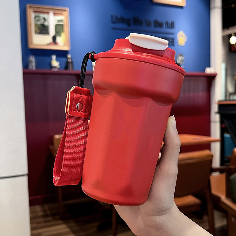 Cana de cafea octagonală din oțel inoxidabil 316, izolată, cu capac și funie de purtare — ceașcă auto portabilă
