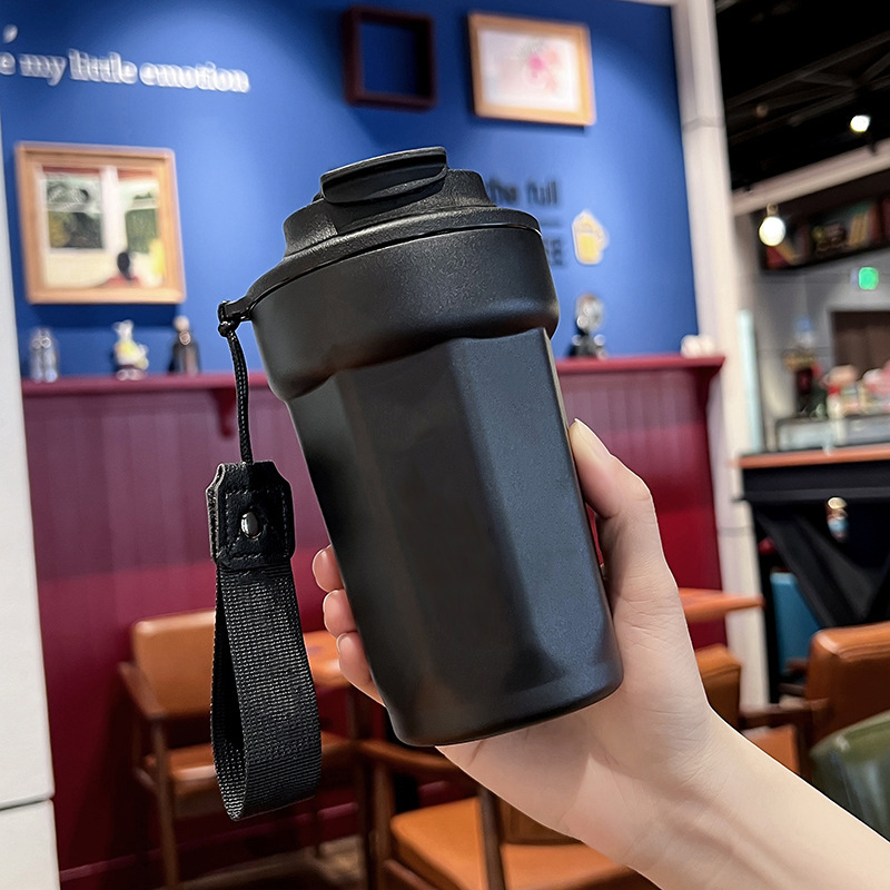 Cana de cafea octagonală din oțel inoxidabil 316, izolată, cu capac și funie de purtare — ceașcă auto portabilă