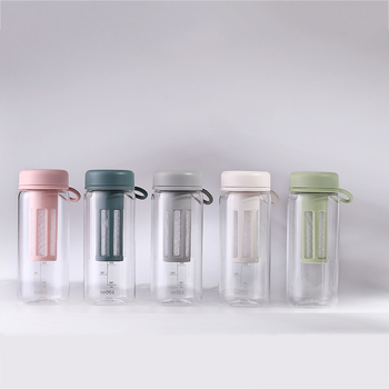 Pahar din plastic cu infuzor de ceai, portabil, cu pereți dubli, transparent, cu scară de măsurare pentru ceai și cafea