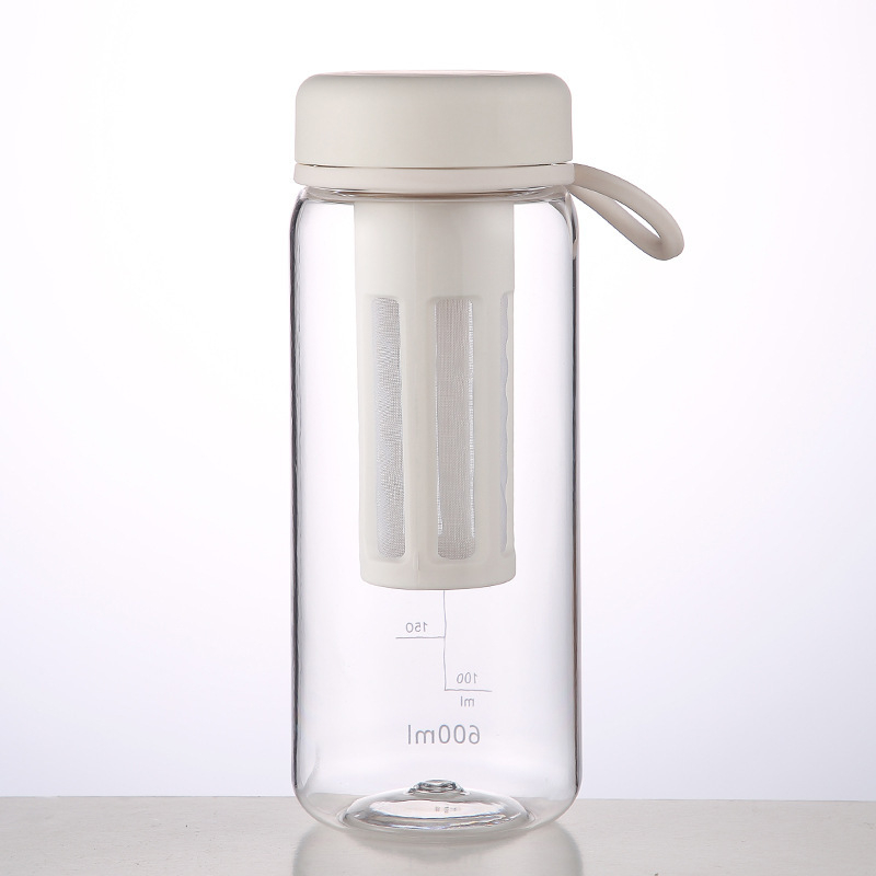 Pahar din plastic cu infuzor de ceai, portabil, cu pereți dubli, transparent, cu scară de măsurare pentru ceai și cafea