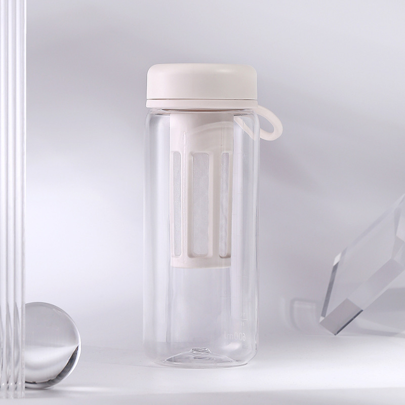 Pahar din plastic cu infuzor de ceai, portabil, cu pereți dubli, transparent, cu scară de măsurare pentru ceai și cafea