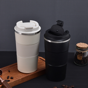 Cană de cafea din oțel inoxidabil cu husă din piele, termos portabil pentru mașină, pentru bărbați și femei, design modern minimalist