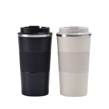 Cană de cafea din oțel inoxidabil cu husă din piele, termos portabil pentru mașină, pentru bărbați și femei, design modern minimalist