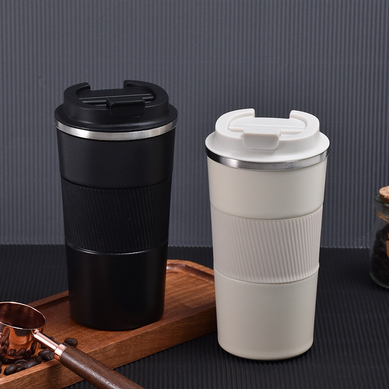 Cană de cafea din oțel inoxidabil cu husă din piele, termos portabil pentru mașină, pentru bărbați și femei, design modern minimalist