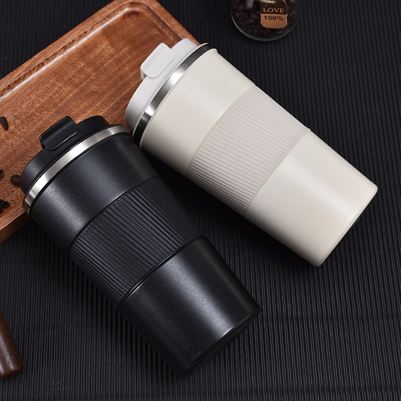 Cană de cafea din oțel inoxidabil cu husă din piele, termos portabil pentru mașină, pentru bărbați și femei, design modern minimalist