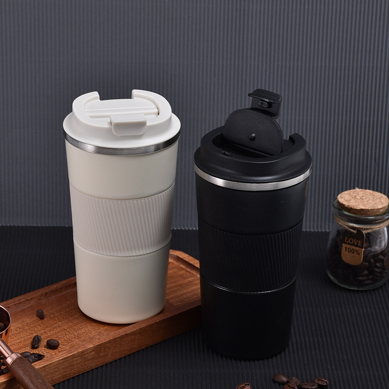 Cană de cafea din oțel inoxidabil cu husă din piele, termos portabil pentru mașină, pentru bărbați și femei, design modern minimalist