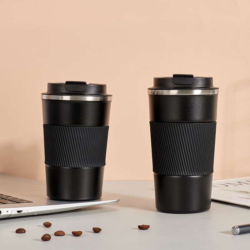 Cană de cafea din oțel inoxidabil cu husă din piele, termos portabil pentru mașină, pentru bărbați și femei, design modern minimalist