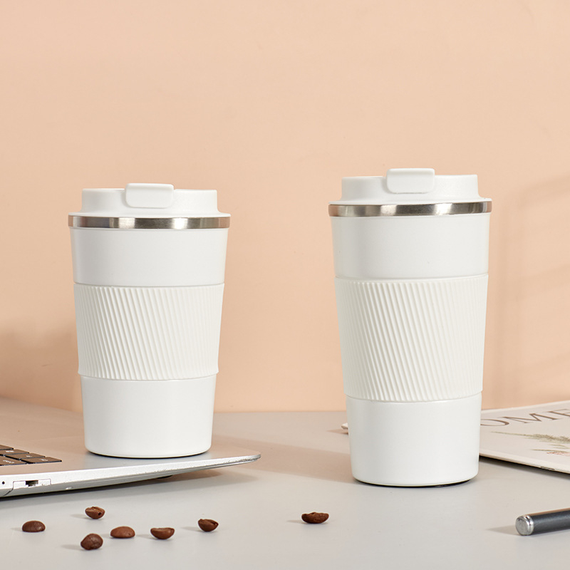 Cană de cafea din oțel inoxidabil cu husă din piele, termos portabil pentru mașină, pentru bărbați și femei, design modern minimalist